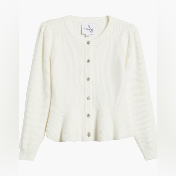 Sam Edelman Keegan Peplum Cardigan with Bedazzled button detail NWT XL Cream - Picture 6 of 15